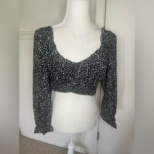 Altar’d State  Black and White Smocked Crop Blouse size S